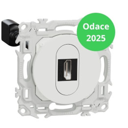Schneider - Odace 2025 - Prise HDMI Type A 2.1 - Ultra HD 8K/60Hz - Câble femelle à l'arrière - Blanc craie - Réf : S920462