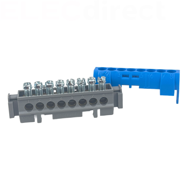 Legrand - Bornier de répartition IP 2X - neutre - 8 connexions 1,5 à 16 mm²- bleu- L 75 mm - Réf : 004842