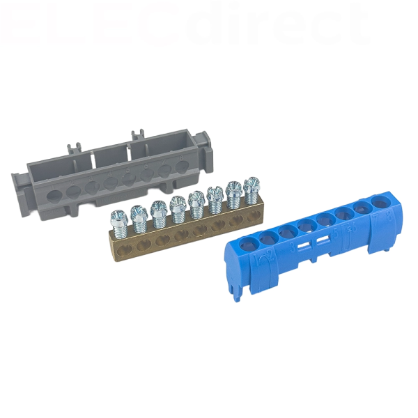 Legrand - Bornier de répartition IP 2X - neutre - 8 connexions 1,5 à 16 mm²- bleu- L 75 mm - Réf : 004842