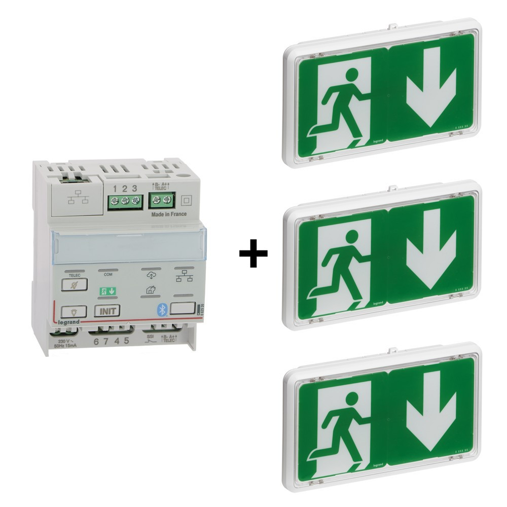 Legrand - BAES d'évacuation ECO1 à LEDs 45lm-1h plastique IP43-IK07 SATI Autodiag + télécommande - Réf. : 062525x3+062520