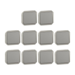 Legrand - Plexo L - LOT de 10 interrupteurs ou Va-et-Vient - 10A - 250V - Composable - Gris - Ref. : 069511Lx10
