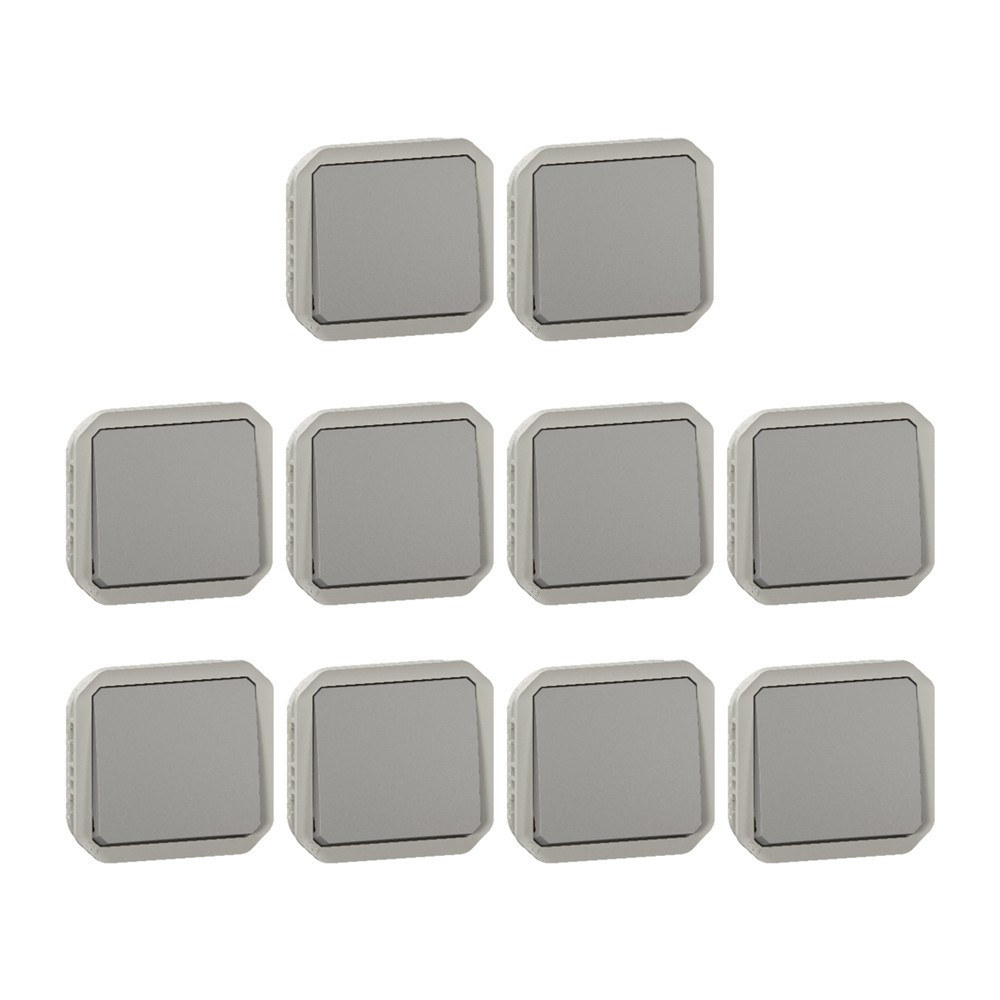 Legrand - Plexo L - LOT de 10 interrupteurs ou Va-et-Vient - 10A - 250V - Composable - Gris - Ref. : 069511Lx10