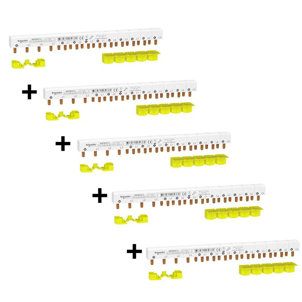 Schneider - Resi9 XP - LOT de 5 peigne monobloc - 3p+n - 63a - 13 modules - cache dents 5m - R9PXH413x5