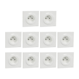 Schneider - Odace 2011 - LOT de 10 prises 2P+T + Plaque - Blanc - Ref. : S520059 x10 + S520702 x10