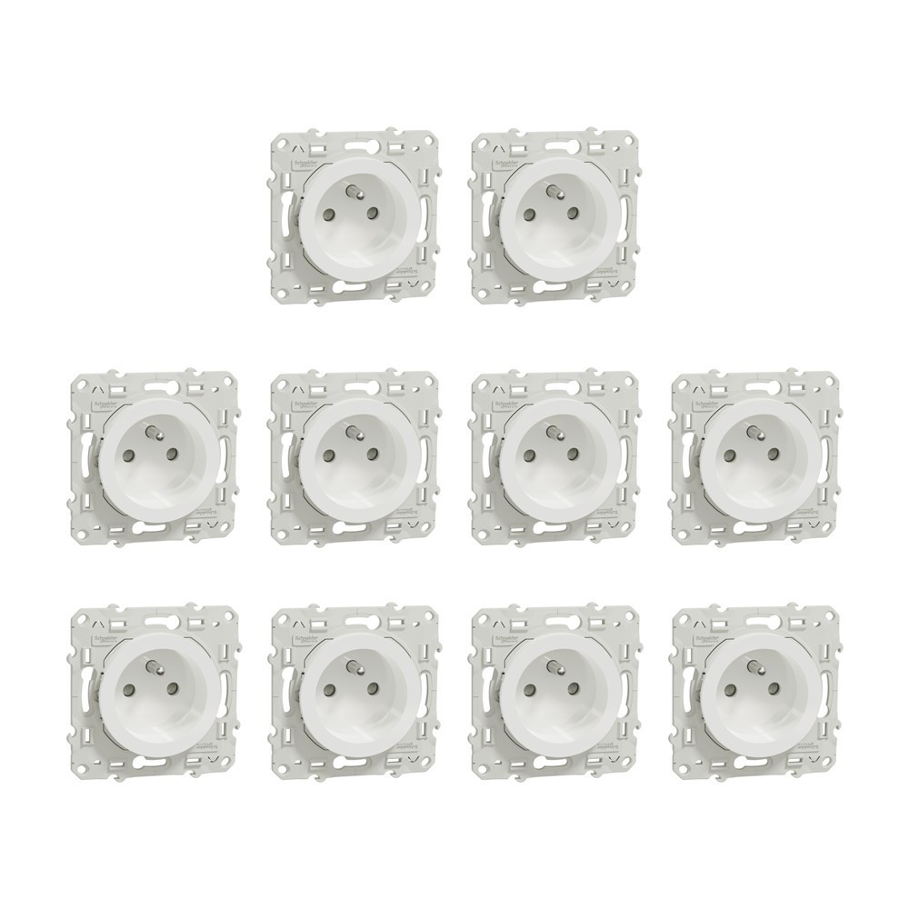 Schneider - Odace 2011 - LOT de 10 Prises de courant à puits - Blanc - Ref. : S520059x10