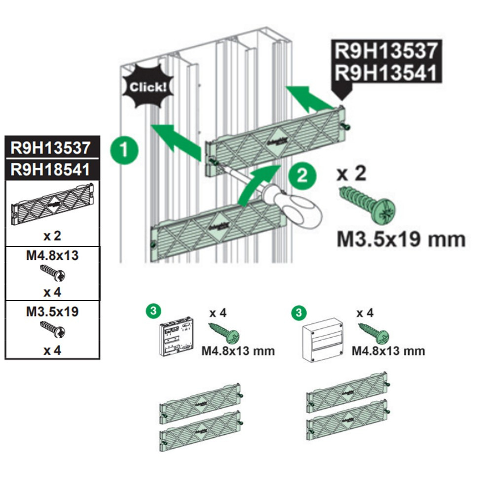 Schneider - Support de coffret Resi9 pour goulotte 13 modules - Jeu de 2 + Vis - Réf : R9H13537(v2)