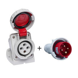 Digital - Prise de Courant Européenne socle 3P+T 16A + Fiche mâle - 380V IP 67 - Réf. : 51712+51812