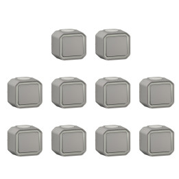 Legrand - Plexo L - LOT de 10 Interrupteurs / Va-et-vient - 10AX - 250V - Saillie - Gris - Ref. : 069711Lx10