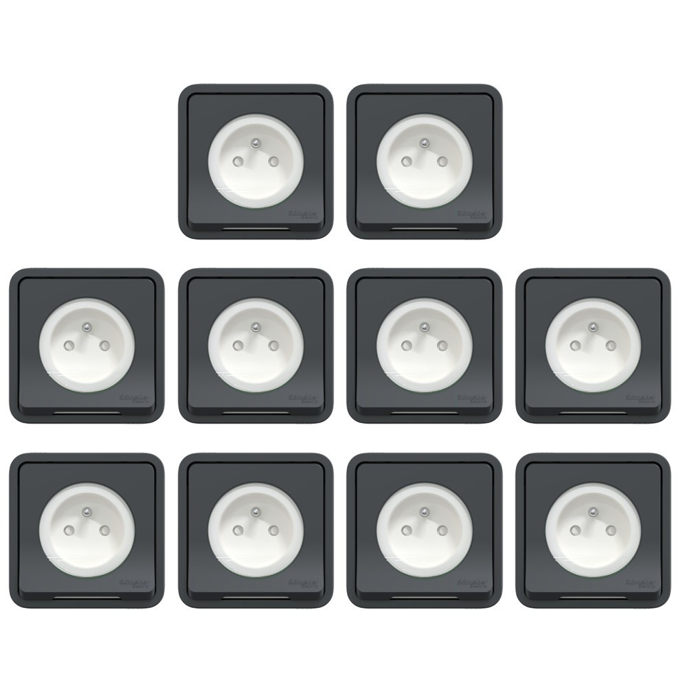Schneider - Mureva Styl - LOT de 10 Prises 2P+T - Connexion auto - Encastré - IP55/IK08 - Gris - Ref. : MUR35036x10