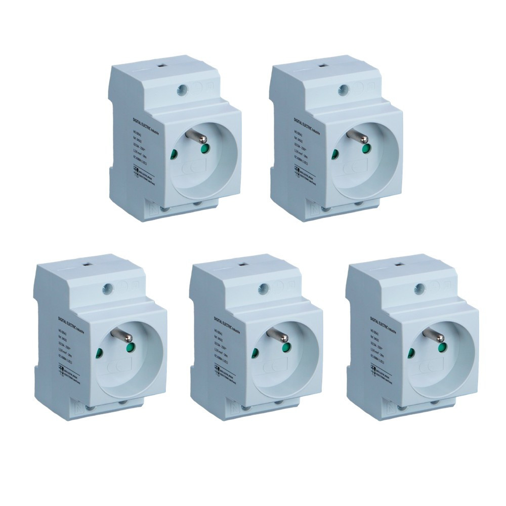Digital Electric - LOT de 5 Prises modulaire - 2P+T - 16A - 250V à éclips - Réf. : 04562x5