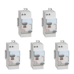 LEGRAND - LOT de 5 interrupteur différentiel - DX3 - 2P - 63A - 30mA - Type A - Départ Haut Auto - Réf. : 411651x5