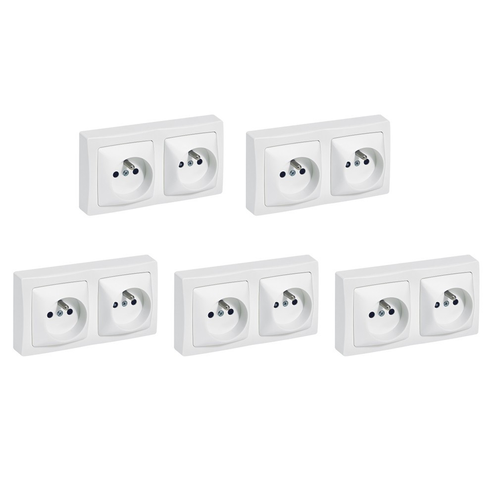 Legrand - Oteo - LOT de 5 Doubles prises 2P+T 16A  230V - Blanc - Ref. : 086076Lx5