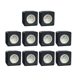 Schneider - Mureva Styl - LOT de 10 Prises 2P+T - Connexion auto - Saillie - IP55/IK08 - Gris - Ref. : MUR35031x10