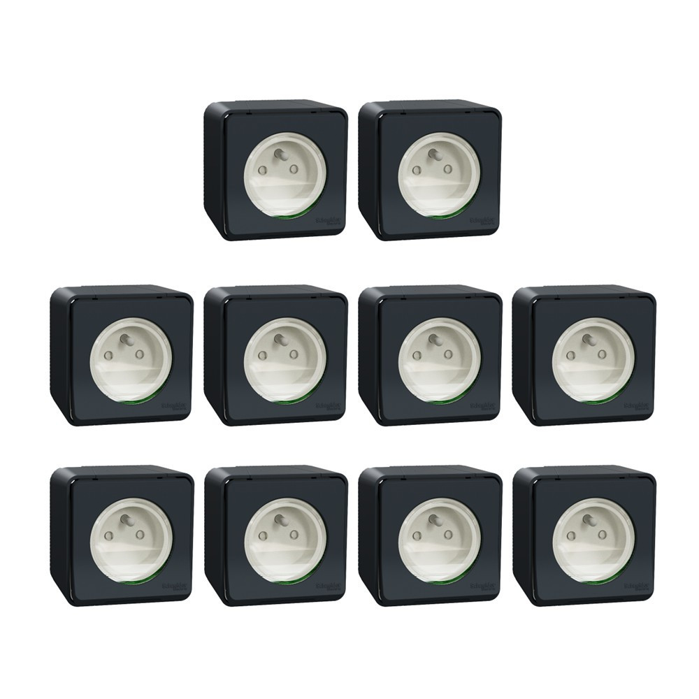 Schneider - Mureva Styl - LOT de 10 Prises 2P+T - Connexion auto - Saillie - IP55/IK08 - Gris - Ref. : MUR35031x10