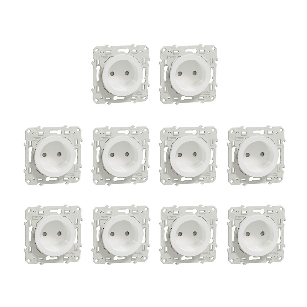 Schneider - Odace 2011 - LOT de 10 Prise de courant 2P connexion à VIS - Blanc - Ref. : S520033x10