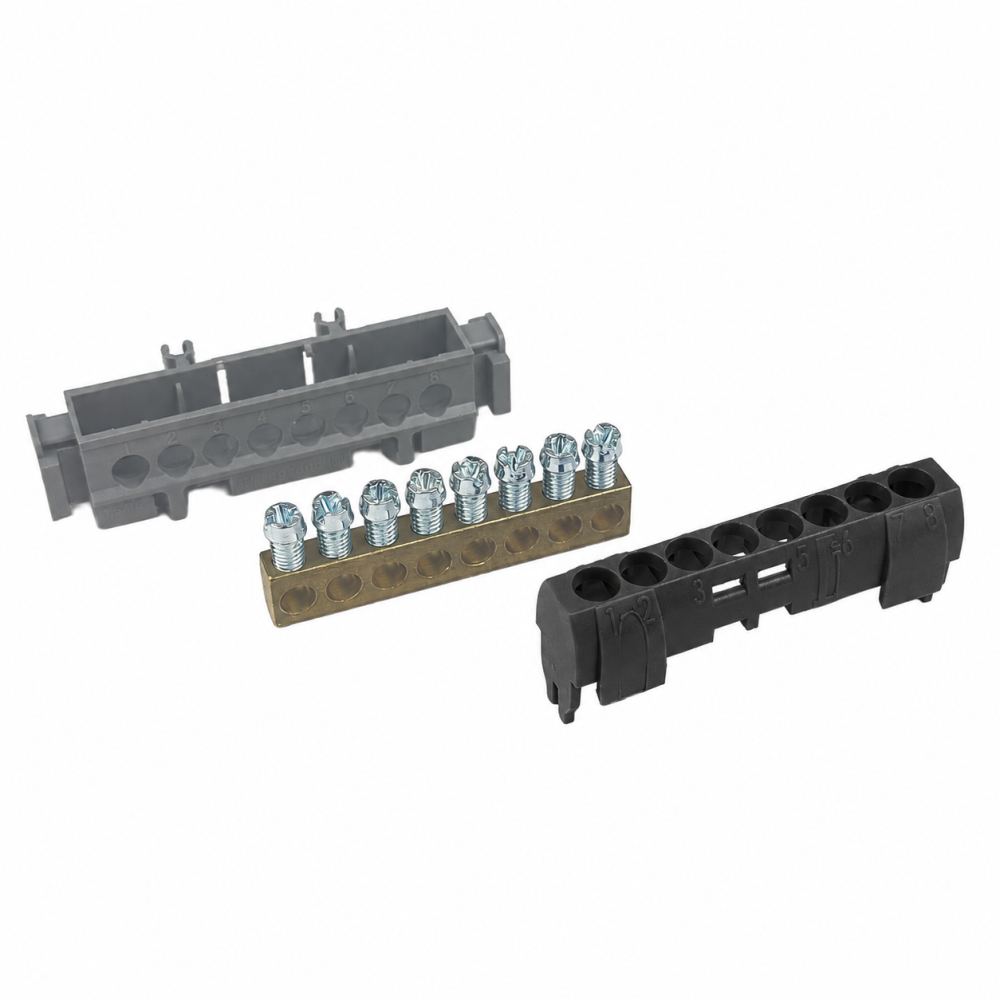 Legrand - Bornier de répartition IP 2X - phase - 8 connexions 1,5 à 16 mm²- noir - L 75 mm - Réf : 004852