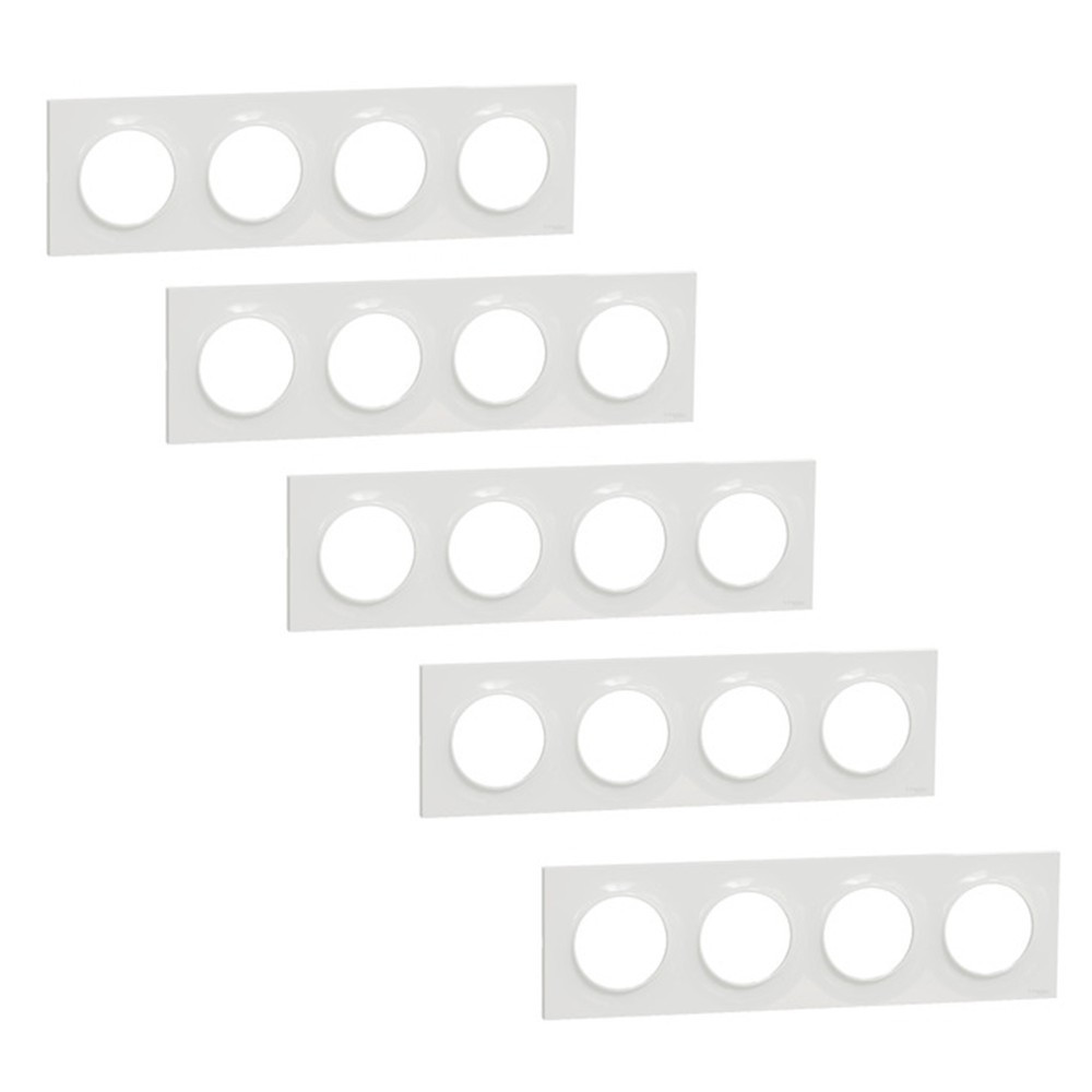 Schneider - Odace 2011 - Styl - LOT de 5 Plaques 4 postes - Entraxe 71 mm - Blanc - Ref. : S520708x5