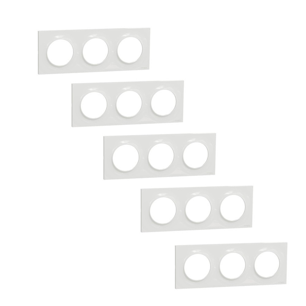 Schneider - Odace 2011 - Styl - LOT de 5 Plaques 3 postes - Entraxe 71 mm - Blanc - Ref. : S520706x5