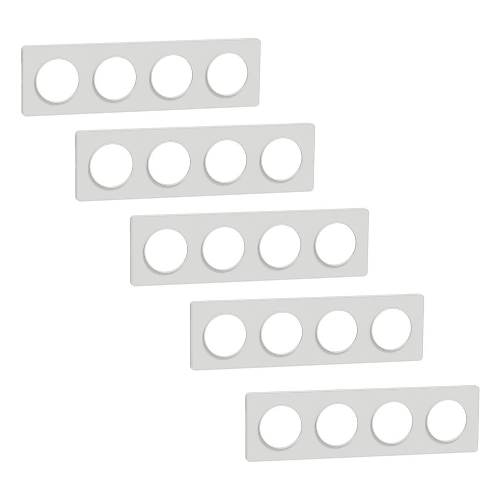 Schneider - Odace 2011 - Touch - LOT de 5 Plaques 4 postes entraxe 71 mm - Blanc - Ref. : S520808x5