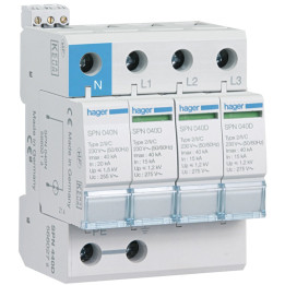 Hager - Parafoudre 4P débrochable 40KA type 2 avec voyant fin de vie - Réf : SPN440D