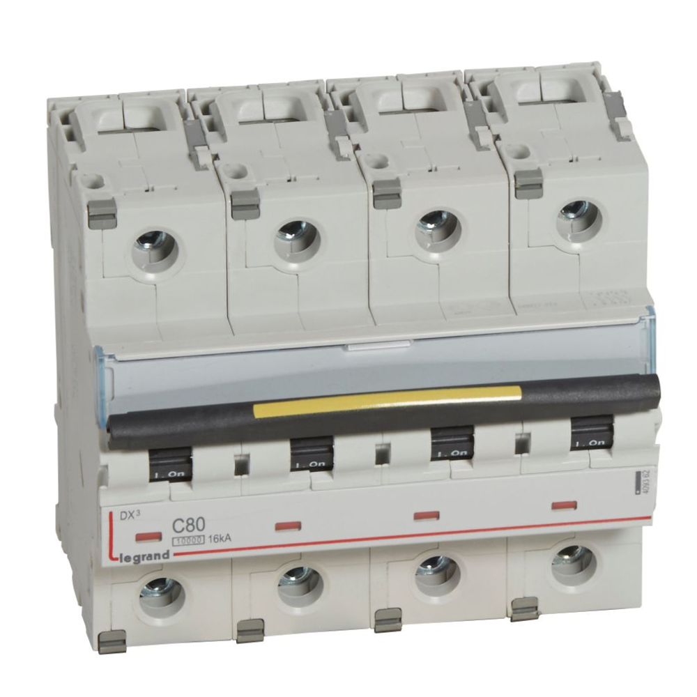 Legrand - Disjoncteur - 80A 4P - courbe C - DX3 10000A/16kA - 6 Modules - Réf : 409362