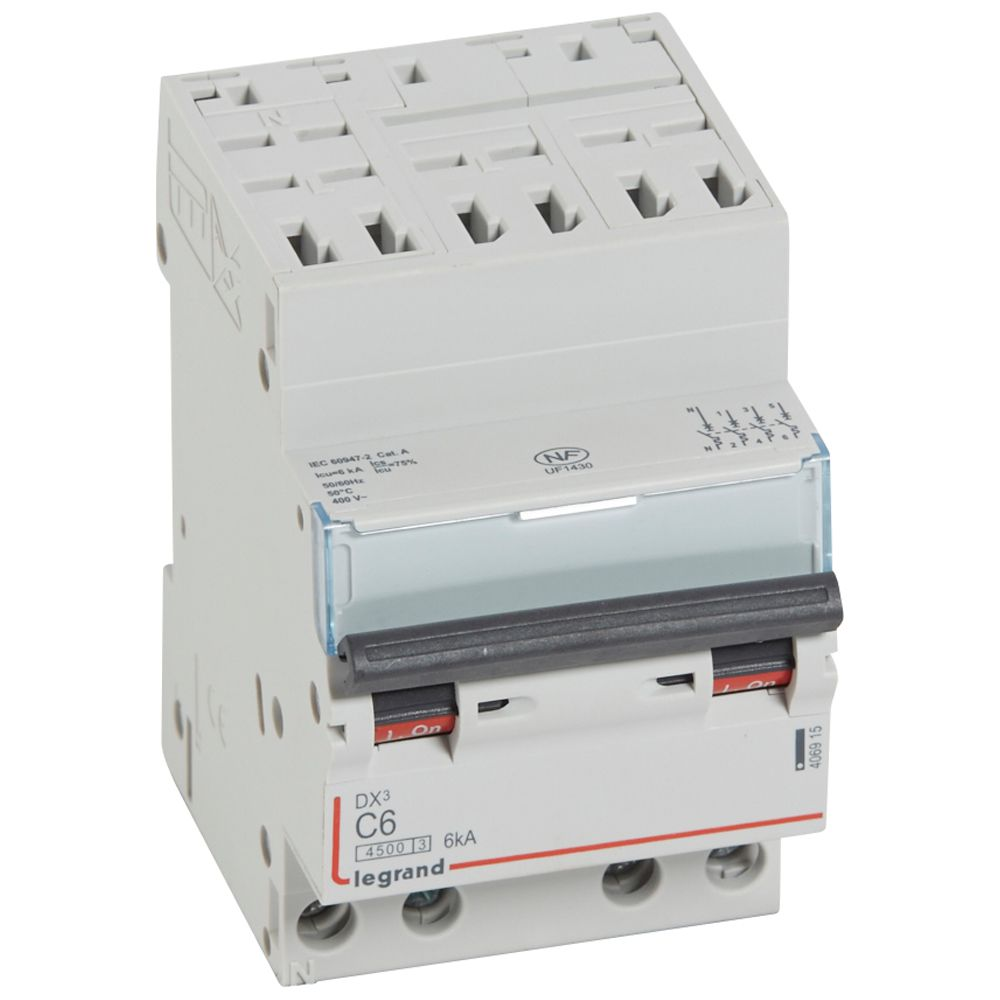 Legrand - Disjoncteur - 6A 4P - Courbe C - DX3 4500/6kA - Auto/Vis - 3 Modules - Réf : 406915