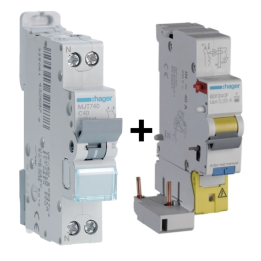 Hager - Disjoncteur 40A courbe C + Bloc différentiel 40A type F - Réf. : BDF240F+MJT740