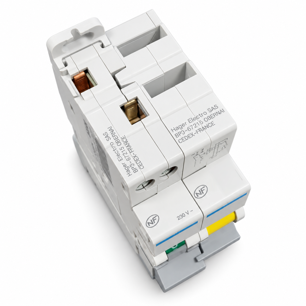 Hager - Disjoncteur 20A courbe C avec Bloc différentiel 40A type HPI - Réf : BDF240F + MJT720