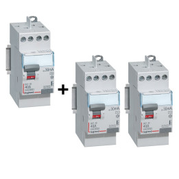 Legrand - LOT de 3 interrupteurs différentiels - DX3 - 2P - 40A - 30mA - Type AC et A - Réf : 411611x2 + 411617x1
