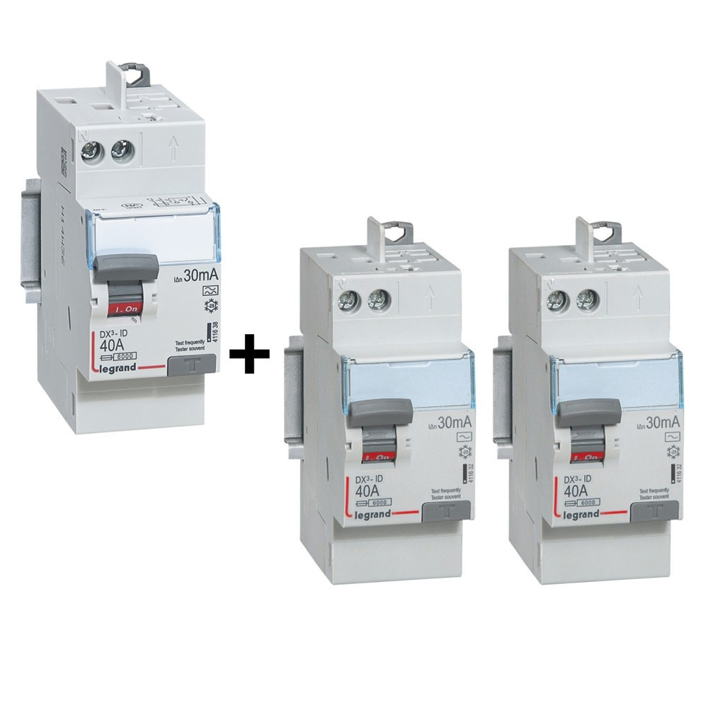 Legrand - LOT de 3 interrupteurs différentiels - DX3 - 2P - 40A - 30mA - 2 x AC et 1 x A - Réf. : 411632x2 + 411638x1