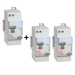 Legrand - LOT de 3 interrupteurs différentiels - DX3 - 2P - 63A - 30mA - 2 x AC et 1 x A - Réf. : 411650x2+411651x1
