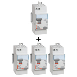 Legrand - LOT de 4 interrupteurs différentiels - DX3 - 2P - 63A - 30mA - 3 x AC et 1 x A - Réf : 411650x3 + 411651x1