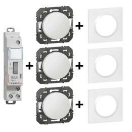 Legrand - Télérupteur CX3 + 3 Poussoirs Dooxie + Plaques- Ref. : 412408 + 600004x3 + 600801x3