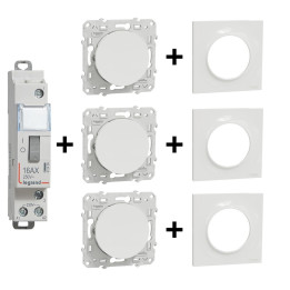 Legrand - Télérupteur CX3 - Unipolaire 16A + 3 Poussoirs + 3 Plaques Odace 2011 - Réf. : 412408+s520702x3+s520206x3