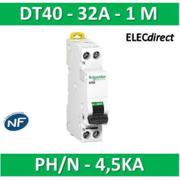 SCHNEIDER - Disjoncteur Ph/N 32A DT40K - 4,5KA - A9N21107