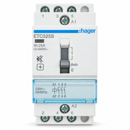 Hager - Contacteur J/N heures creuses - 25A - 3P pour chauffe-eau - silencieux - Réf : ETC325S