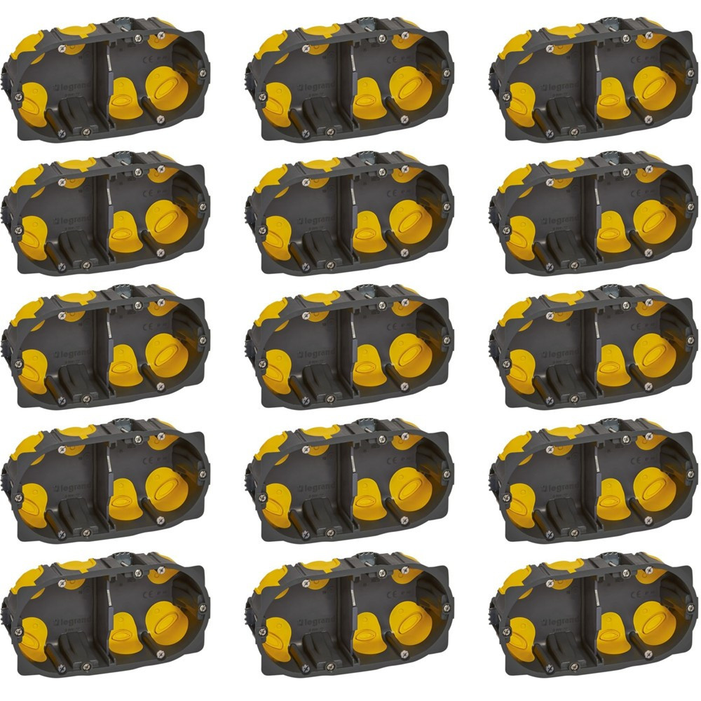 Legrand - Écobatibox - LOT de 15 Boîtes d'encastrement 2 postes - BBC - Profondeur 40mm - D.67mm - Réf. : 080022Lx15
