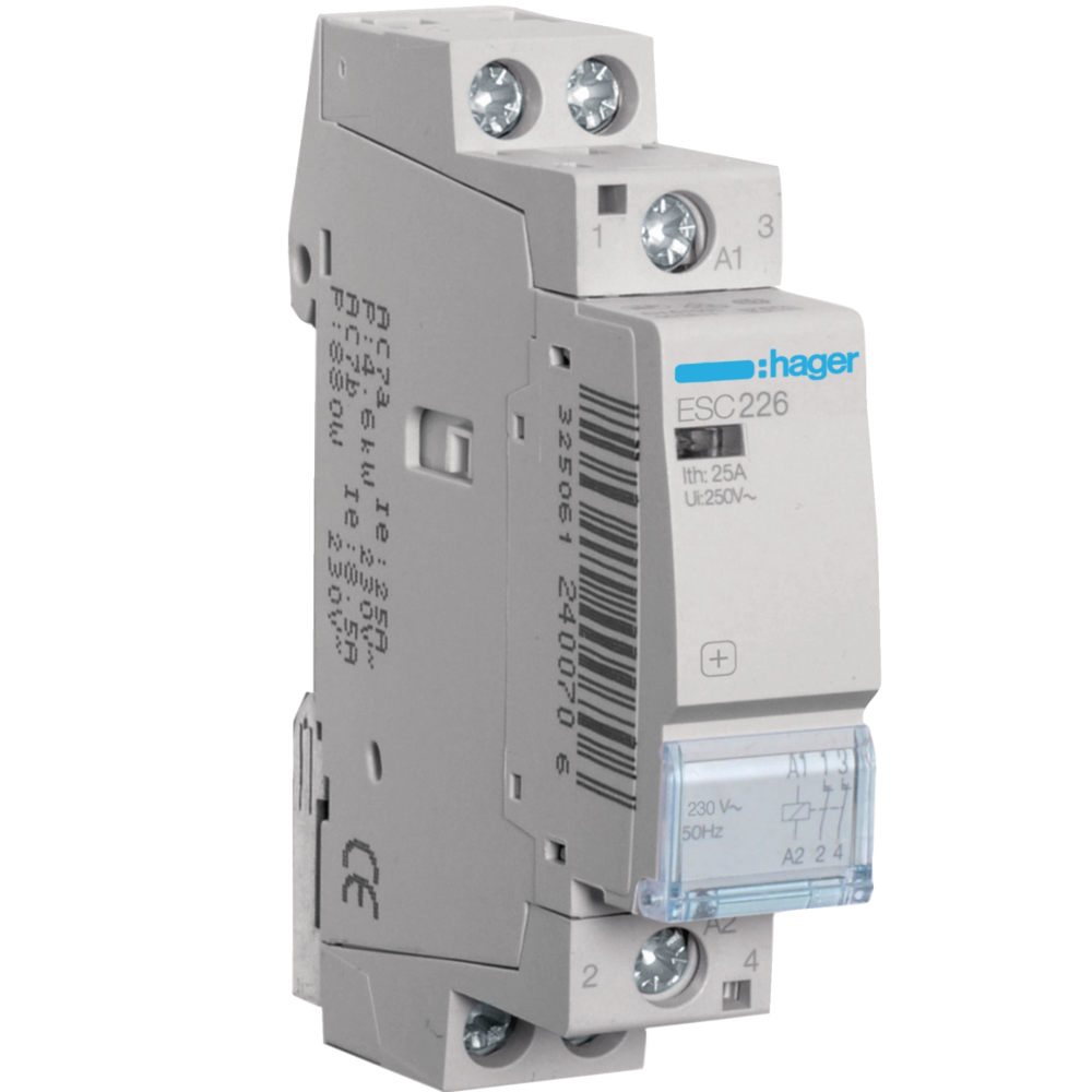 Hager - Contacteur bipolaire - 25A - 2O - Réf : ESC226