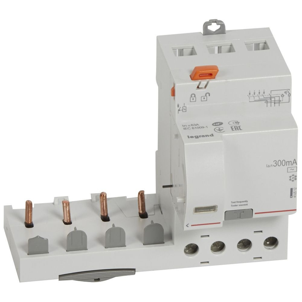 Legrand - Bloc Diff - 63A - 300mA - Type AC - 4 Pôles - Pour disjoncteur DX³ 1 mod/pôle - Départ Bas Vis - Réf : 410512