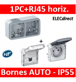 Legrand Plexo - PC 2P+T 16A 230V + RJ45 - horizontal - IP55/IK07 - 069672+069551+069569