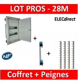 Legrand - LOT Coffret encastrable 28M + Peignes V et H - Porte Métal - 001532+405000+404926x4