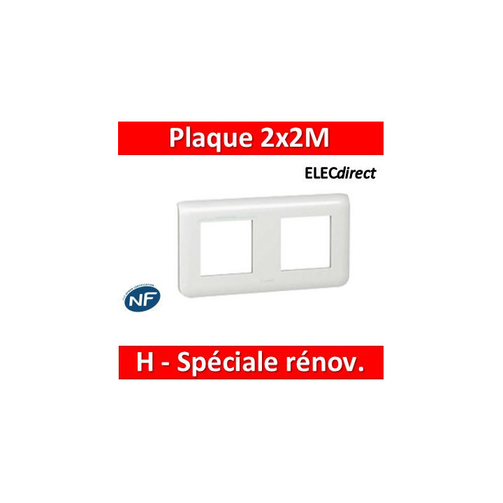 Legrand Mosaic - Plaque 2 x 2 modules - 2 postes (4M) - pour rénovation - en. 57mm - horizontal - 078864