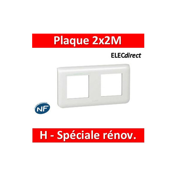 Legrand Mosaic - Plaque 2 x 2 modules - 2 postes (4M) - pour rénovation - en. 57mm - horizontal - 078864