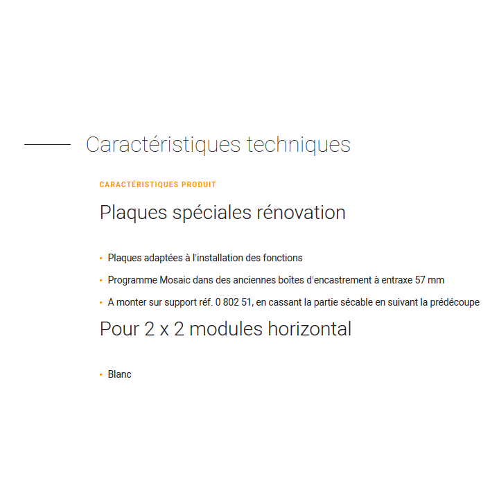 Legrand Mosaic - Plaque 2 x 2 modules - 2 postes (4M) - pour rénovation - en. 57mm - horizontal - 078864