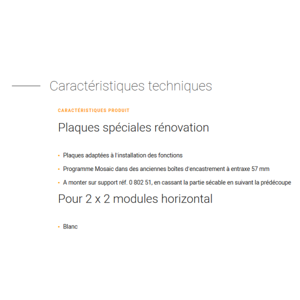 Legrand Mosaic - Plaque 2 x 2 modules - 2 postes (4M) - pour rénovation - en. 57mm - horizontal - 078864