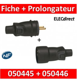 Legrand - Fiche + prolongateur 2P+T 16A - caout - IP44 / IK08 - sortie droite - 050445+050446