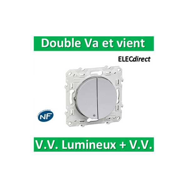 Schneider Odace - Double Interrupteur Va et Vient - Alu - Réf : S530214