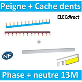 Hager - Peigne d'alimentation 13M Phase+Neutre + Cache dents Legrand - KB163P+KB163N+404988