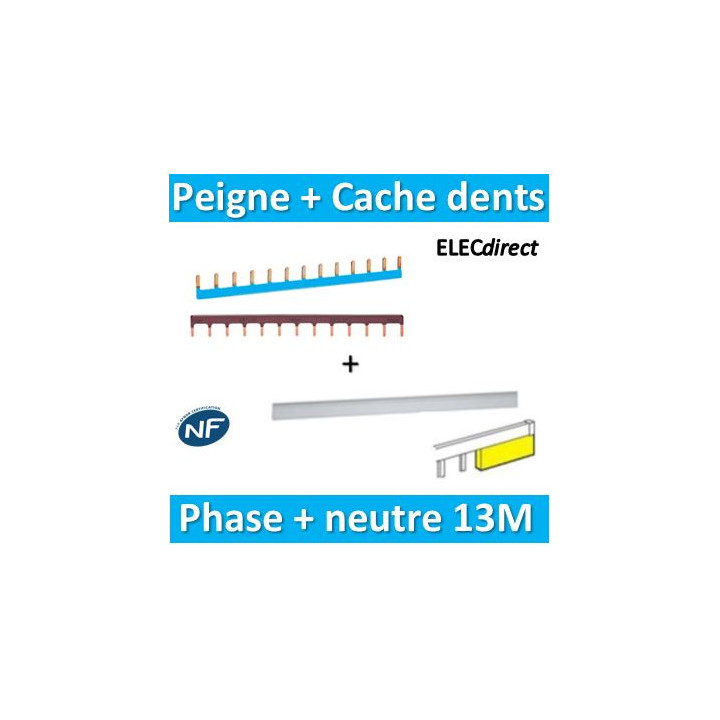 Hager - Peigne d'alimentation 13M Phase+Neutre + Cache dents Legrand - Réf. : KB163P+KB163N+404988