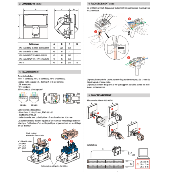 Legrand - Mosaic - Prise RJ 45 - Cat.6A - STP - Blindage métal - 1 module - Blanc - Réf : 076573
